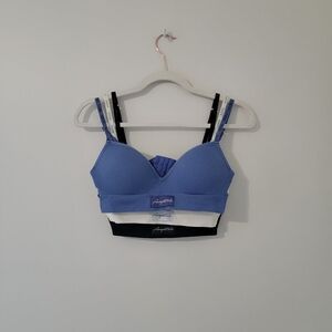 Aeropostale Women's Blue, White, and Black Bra Set